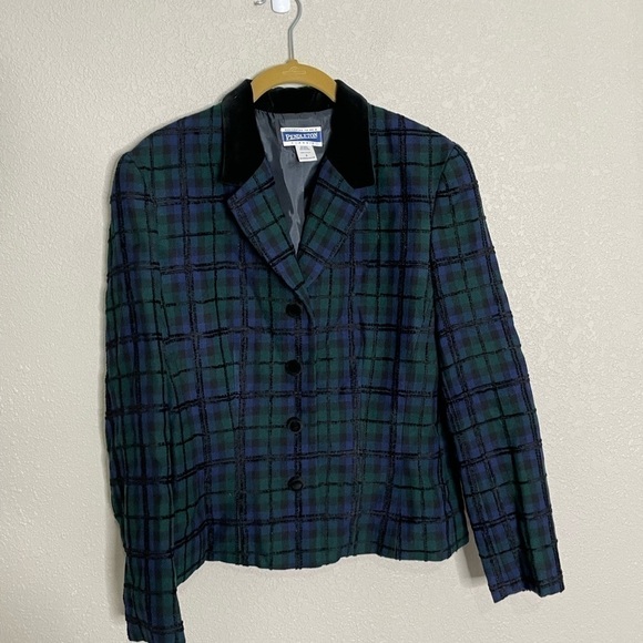 Pendleton Blue Green Plaid Wool Blend Blazer 8 - Picture 4 of 8